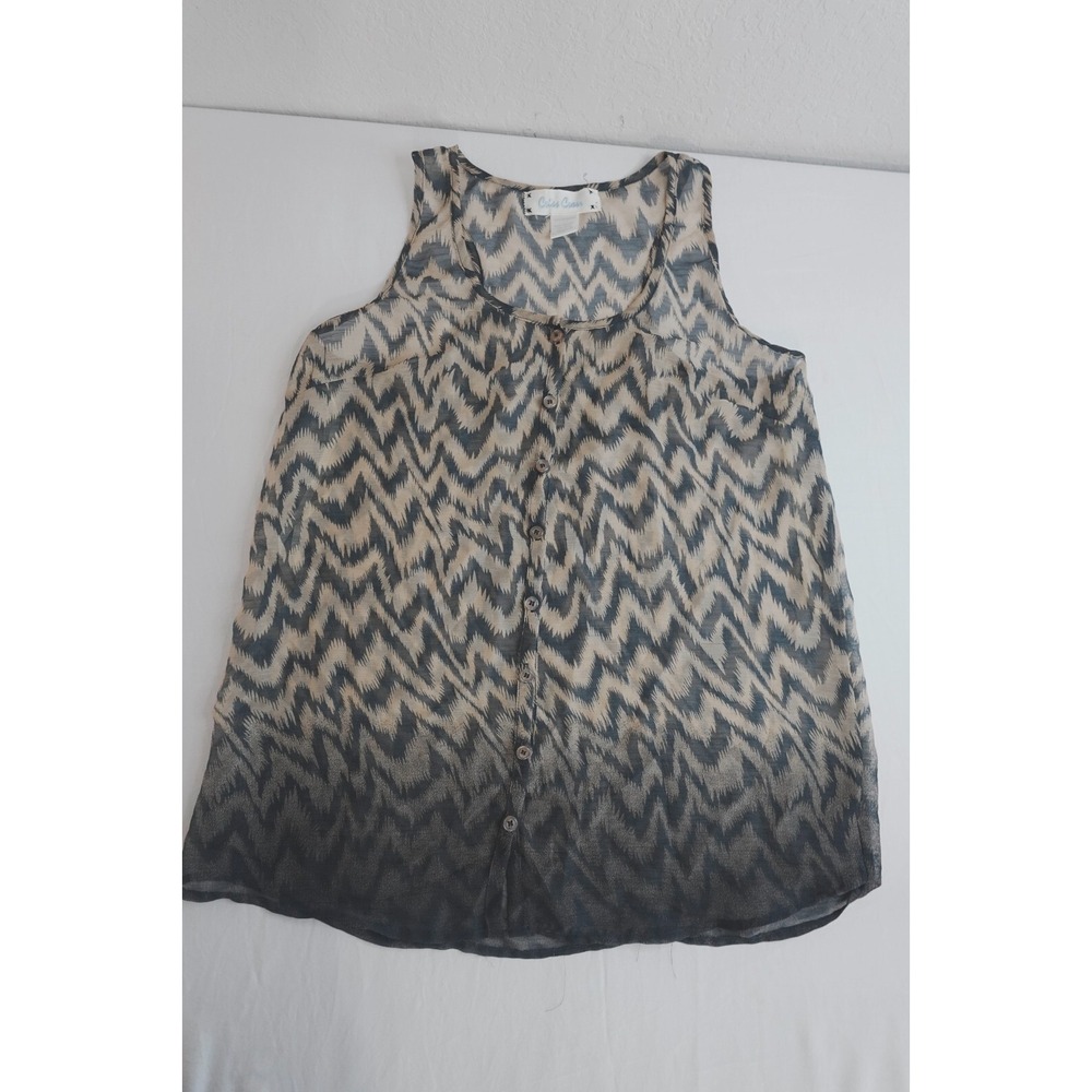 Criss Cross Womens Animal‎ Print Medium Sleeveless Black Tan Blouse Tank